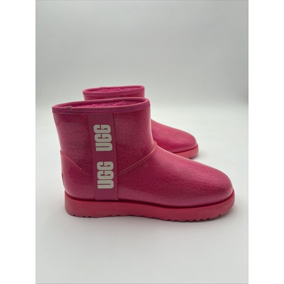 UGG Women's Classic Clear Mini Hot Pink Waterproof Rain Boots 1113190 Size US 8 - Picture 1 of 6